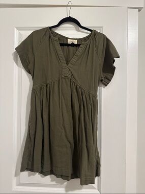 Olive Short-Sleeve V-Neck Babydoll Dress